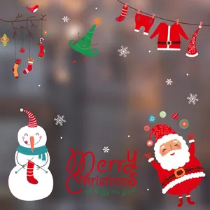 Colorful Christmas window static stickers featuring snowman Santa and holiday tree motifs