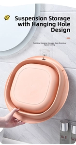 Ruimtebesparende opvouwbare plastic wastafel in roze met ophanggat voor de badkamer