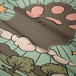 Detailed macro shot showing the soft flannel fabric texture of this retro cat tapestry