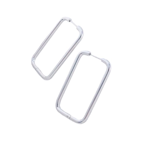 Polished silver stainless steel oversized rectangular hoop earrings with a minimalist design