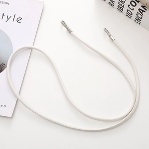 Close-up of white 6mm leather braided crossbody phone strap with silver metal clasps