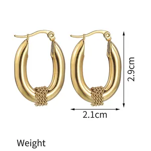U-shaped gold stainless steel earrings with twisted rope texture, 2.9cm height