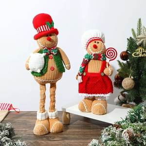 Knitted Christmas gingerbread man plush dolls with festive red and green winter outfits