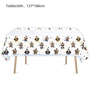 Dog paw print birthday party tablecloth set in white waterproof PVC 137x180cm