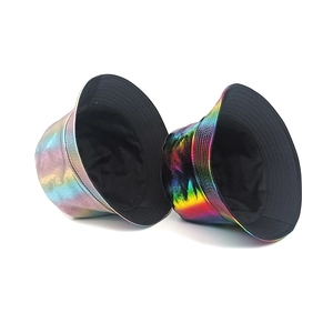 Iridescent laser bucket hats for men and women with colorful metallic finish