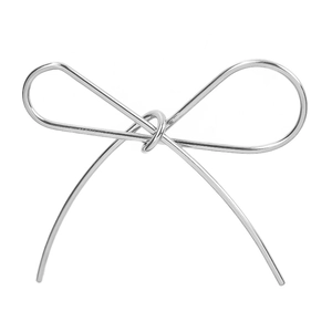 Detailed view of 304 stainless steel silver woven bow pendant with metallic texture