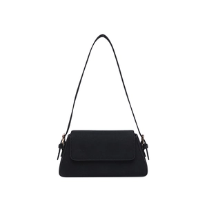 Minimalist black PU leather baguette underarm bag for women with sleek matte finish
