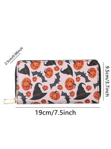Halloween pumpkin pattern PU long wallet for women with detailed size measurements