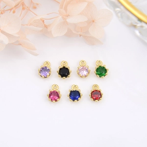 Mini Round Pendants 18K Gold Plated Copper Colorful Cubic Zirconia Charms DIY Jewelry Making Necklace Bracelet Accessories