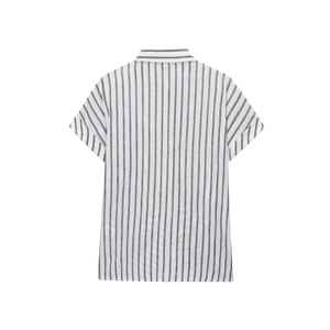 Vista posteriore di una camicia casual a maniche corte in misto lino a righe grigie