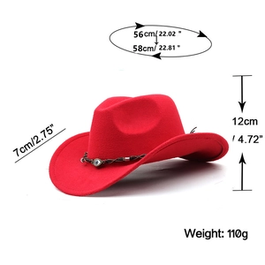 Red western cowboy hat with evil eye bead trim and detailed size measurements