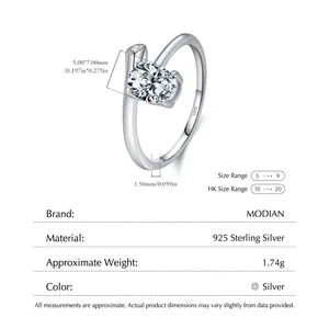 S925 sterling silver oval solitaire ring with sparkling cubic zirconia and 1.74g weight