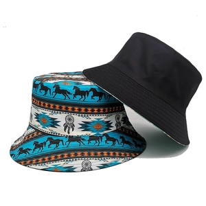 Reversible bucket hat with flying horse pattern and bohemian ethnic print design