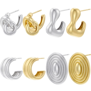 Irregular Knot C-Shape Copper Earrings For Women Unique Geometric Electroplated Spiral Stud Earrings Fashion Jewelry