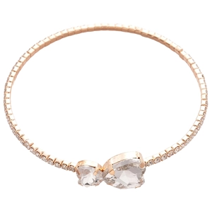 Rose gold square link bracelet with heart-shaped zircon stones on a white background