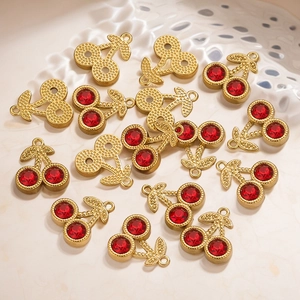 Charmants pendentifs cerises rouges dorés avec strass pour création de bijoux DIY