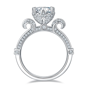 Luxurious 1-carat moissanite silver ring with swan-lake pave diamonds and crown setting