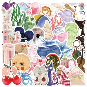 Pegatinas De Diario De Acuarela De Dibujos Animados Lindo De PVC Impermeable Calcomanías De Graffiti Estéticas Para Computadora Portátil Teléfono Botella De Agua Cuaderno