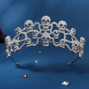 Silver rhinestone skull crown headpiece for Halloween masquerade party decoration