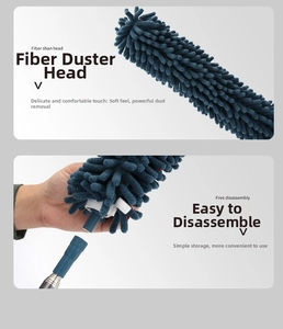 Detail of blue microfiber chenille duster head with a detachable screw interface