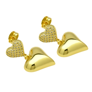 18K gold plated heart earrings with sparkling cubic zirconia on a clean white background