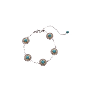 Vintage oval turquoise stone pendant necklace with silver gear details and layered chain