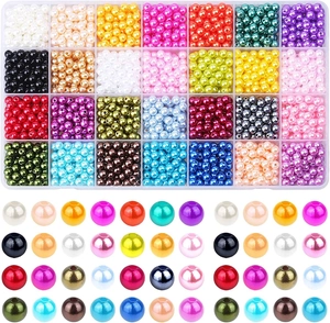 28-grid box with 6mm colorful ABS faux pearls for DIY jewelry and necklace making