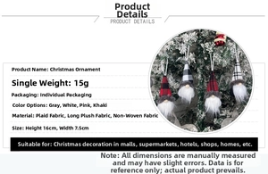 Christmas gnome hanging ornament details showing 16x7.5cm size and plush fabric materials