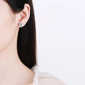 Elegant S925 sterling silver stud earrings featuring radiant emerald cut moissanite stones