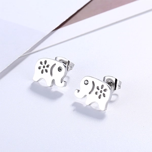 Elegant silver elephant stud earrings featuring sparkling cubic zirconia stone accents