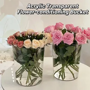 Minimalist large transparent acrylic waste bin and flower bucket for modern home decor