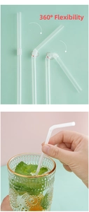 Detail of disposable food-grade plastic straw with 360-degree flexible bending design