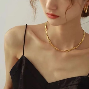 Elegant gold-tone twisted flat snake chain necklace set for women with minimalist style