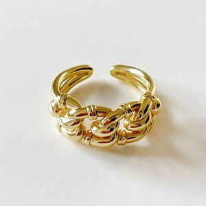 Chic 925 sterling silver chain link ring in gold finish with adjustable open band