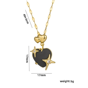 Gold chain necklace with a black heart pendant and star accents, 40+5cm length