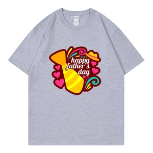 Men's grey crewneck t-shirt with colorful Happy Father's Day print and tie graphic