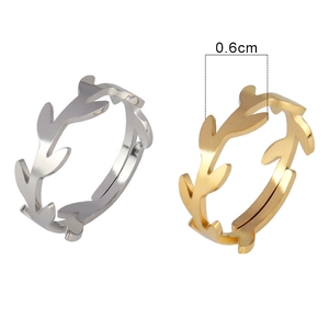 Minimalist olive leaf open ring in silver and gold plating, 0.6cm width band