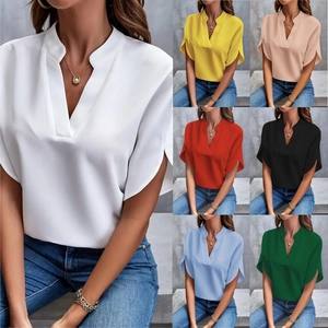 Women's V-neck short sleeve chiffon blouse with batwing sleeves in seven colors