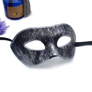 Men's retro half-face masquerade mask in black and silver brushed finish