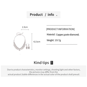 Detailed size specifications for the silver grid teardrop necklace and earrings set