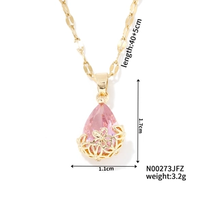 Dimensions détaillées pour un collier goutte d'eau doré avec pendentif en zircon rose