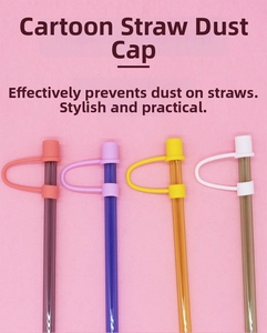 Close-up of 10mm silicone straw covers in red, purple, yellow and white colors