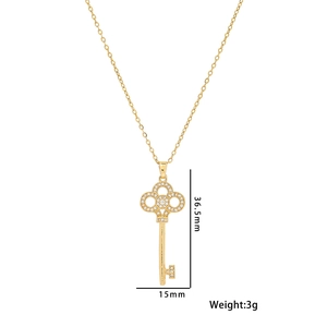 Titanium steel 18k gold heart crown key pendant necklace for women with diamond inlay