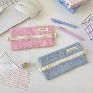 Star pattern large capacity pencil pouches in pastel pink and light blue colors
