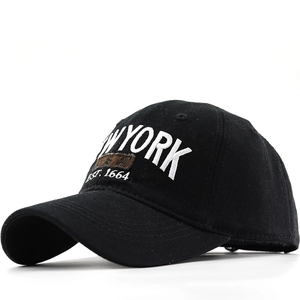 Black cotton baseball cap with New York embroidery and vintage USA patch detail