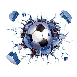 3D cracked wall football sticker for bedroom decor with blue stone flying effect