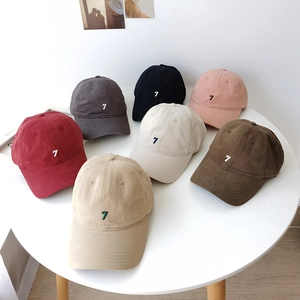 Washed Cotton Baseball Cap Number 7 Embroidery Soft Top Curved Brim Casual Adjustable Sun Hat For Women Men