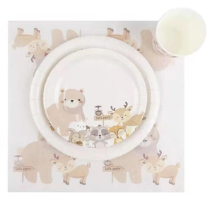 Jungle bear forest animal themed paper plates and cups party tableware set details