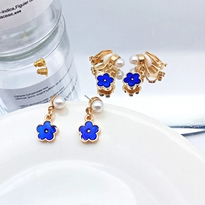 Blue Flower Artificial Pearl Drop Earrings With 925 Sterling Silver Earring Post Elegant Resin Floral Jewelry For Women Gift
