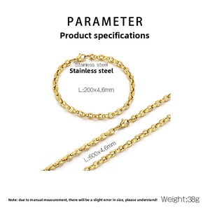 Macro shot of gold-plated stainless steel pig nose chain link necklace and bracelet set
